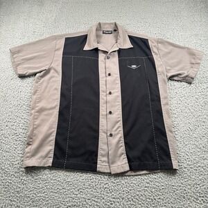 Steady Men's Casual Bowling Button-Down Shirt‎ Large Grey Black Rayon Blend